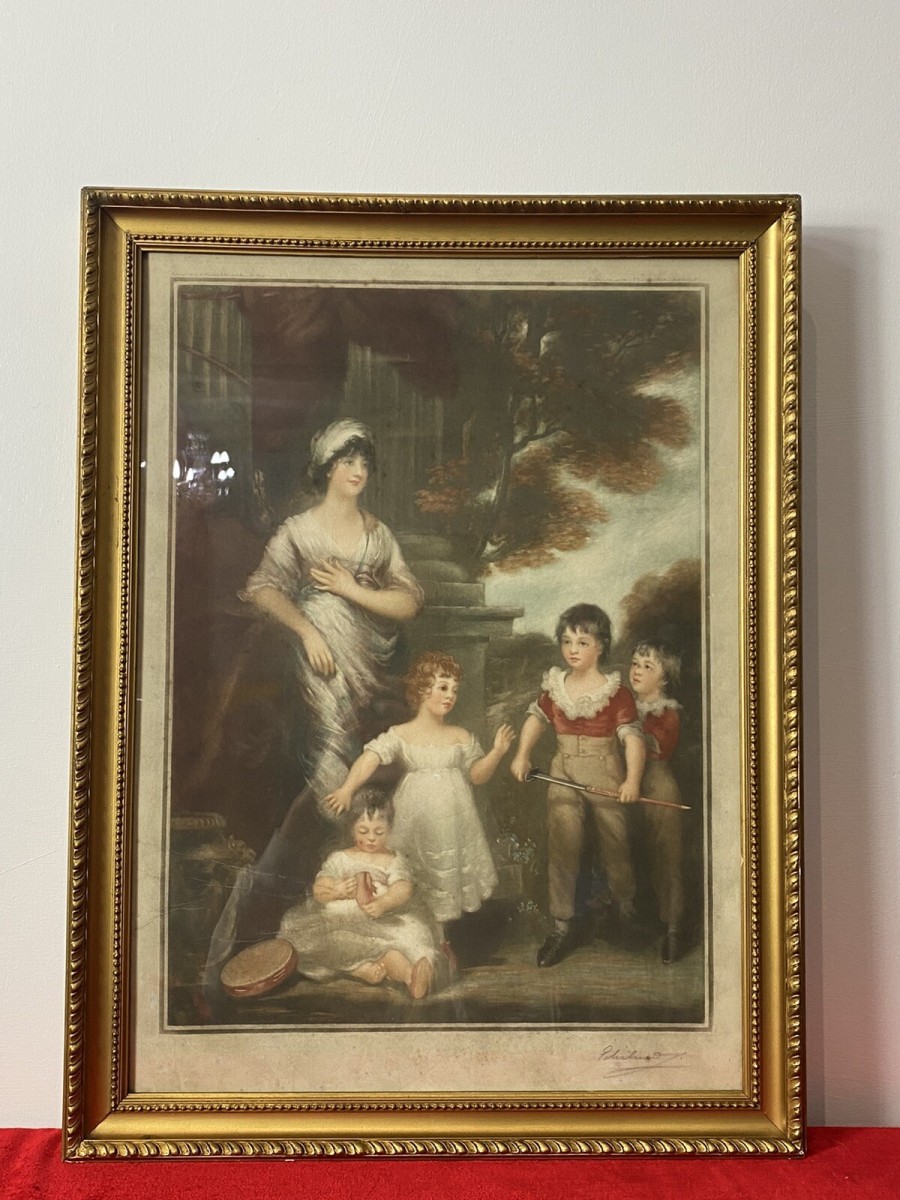 Period Mezzotint Depicting Lady Lambton And Family After John Hoppner Ra Signed