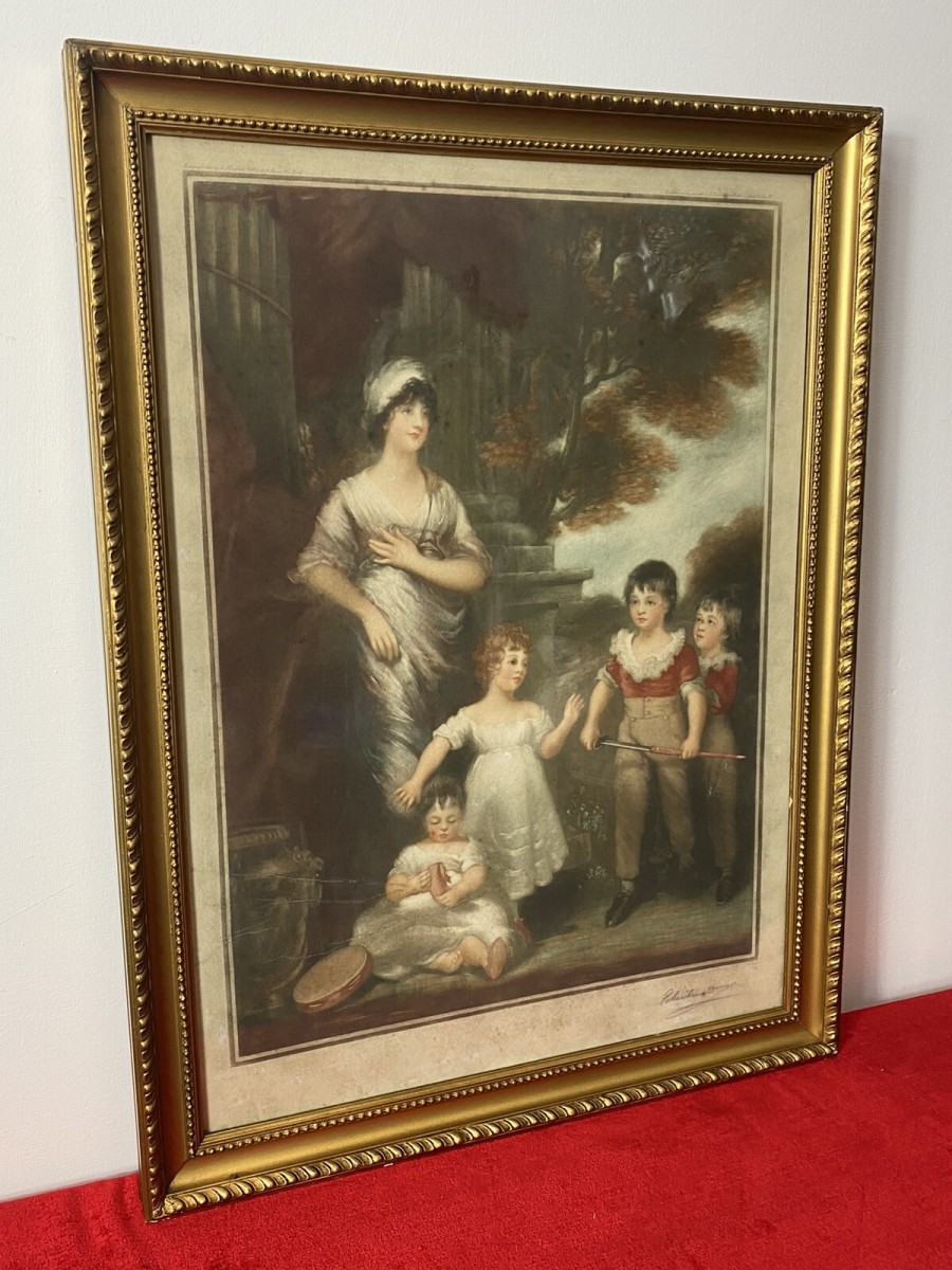 Period Mezzotint Depicting Lady Lambton And Family After John Hoppner Ra Signed