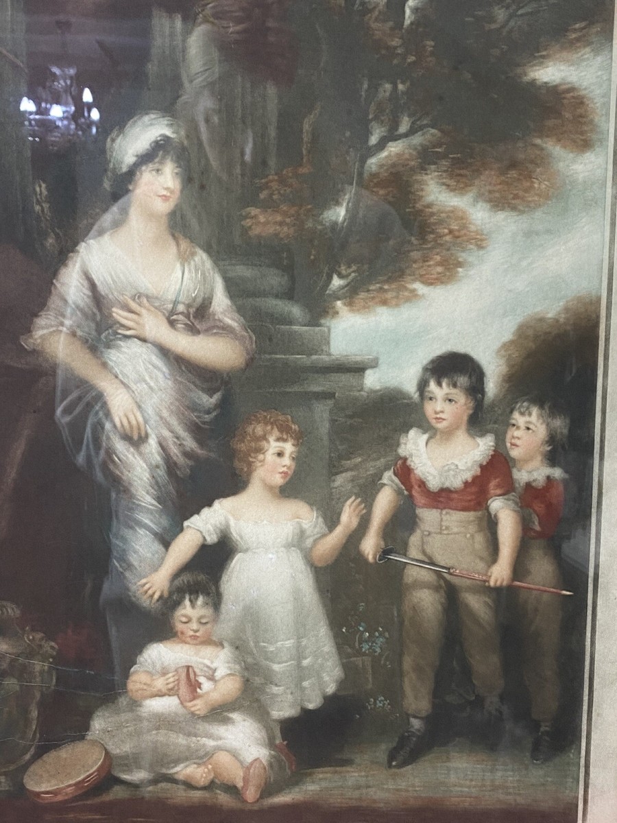 Period Mezzotint Depicting Lady Lambton And Family After John Hoppner Ra Signed