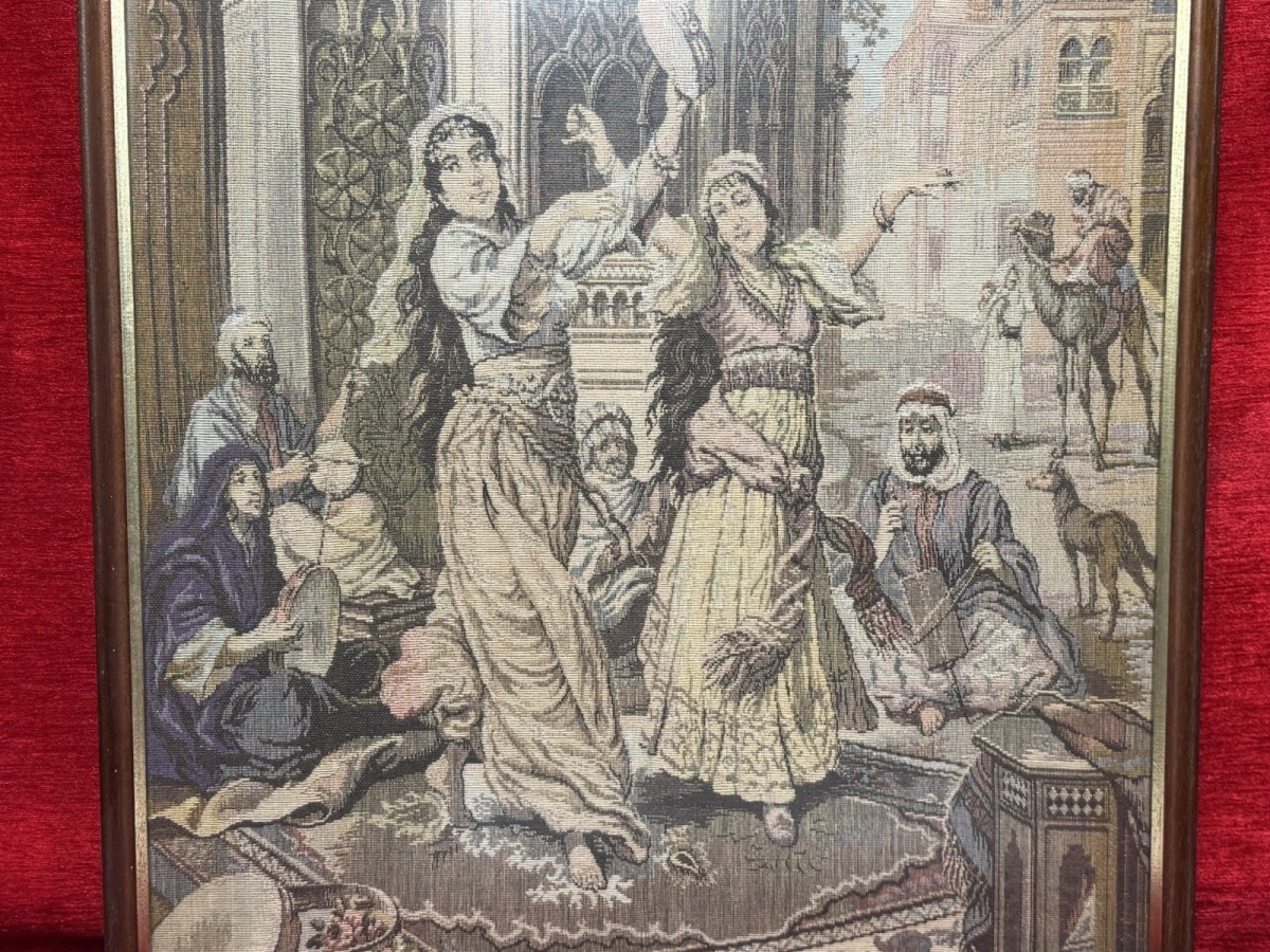 Middle Eastern 'arabian Nights' Silk Work Tapestry Wall Hanging