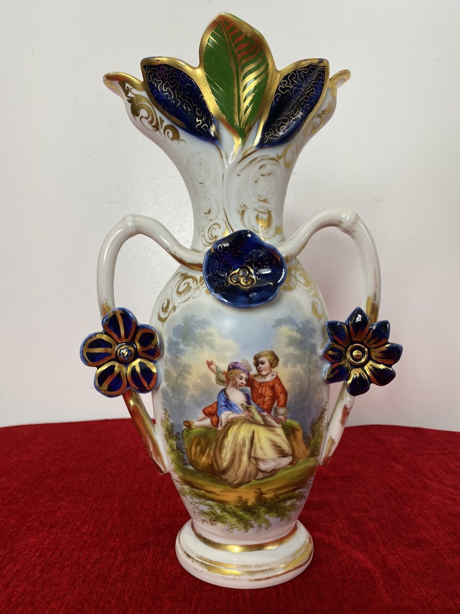 Sèvres Style Romantic Porcelain Vase With Branch Handles And Flora Decorations