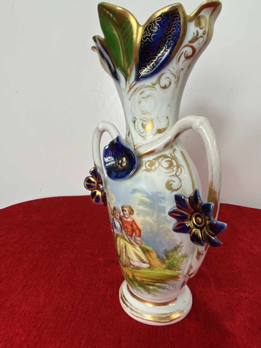 Sèvres Style Romantic Porcelain Vase With Branch Handles And Flora Decorations