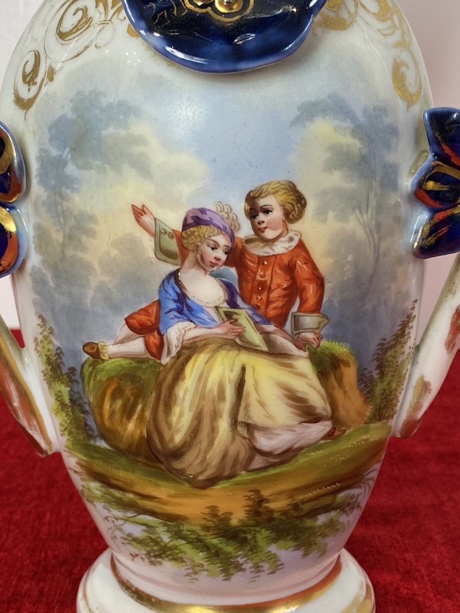 Sèvres Style Romantic Porcelain Vase With Branch Handles And Flora Decorations
