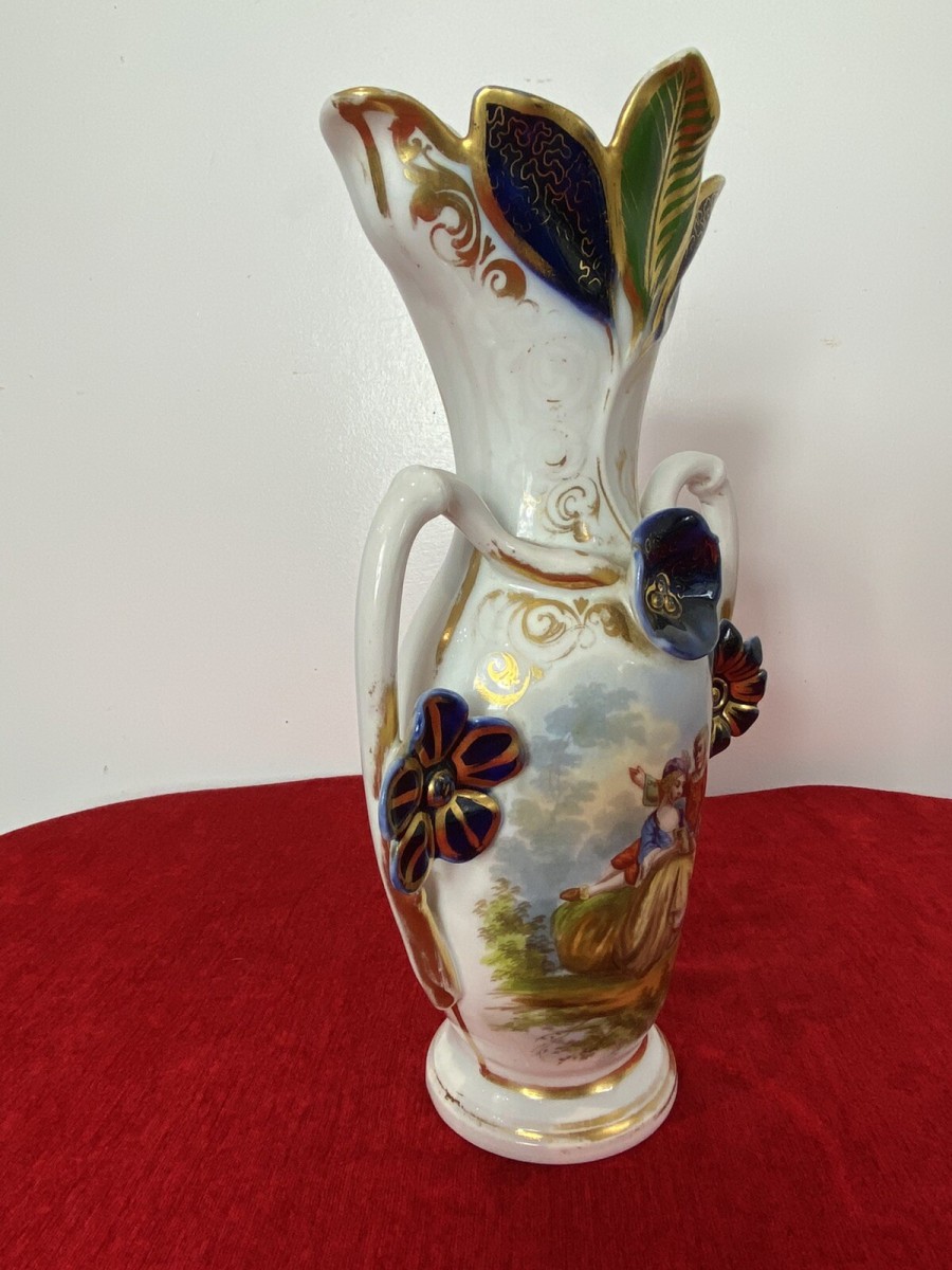 Sèvres Style Romantic Porcelain Vase With Branch Handles And Flora Decorations