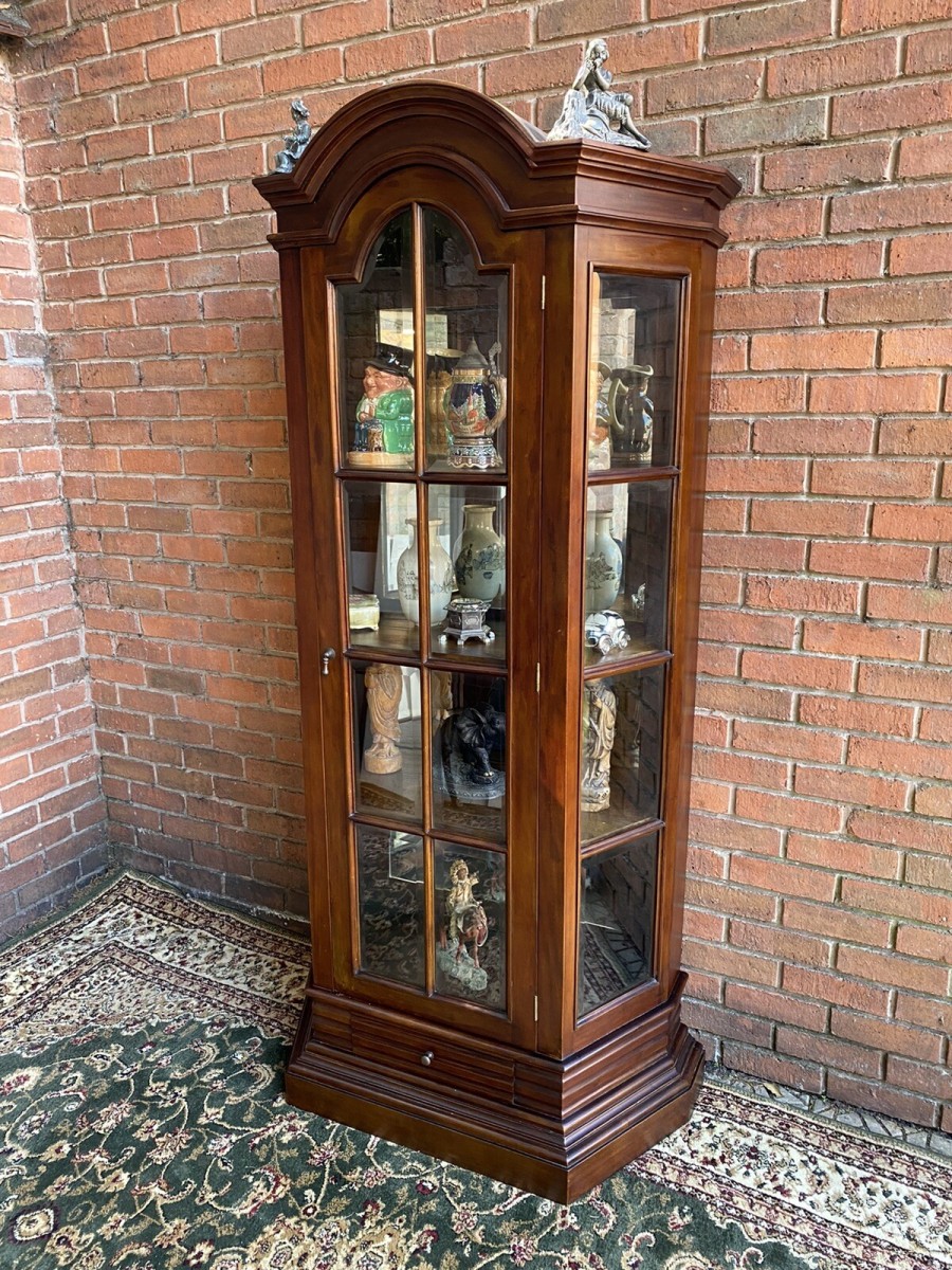 Fine Georgian Style Berger Master Tall Curved Display Cabinet In Solid Elm Wood