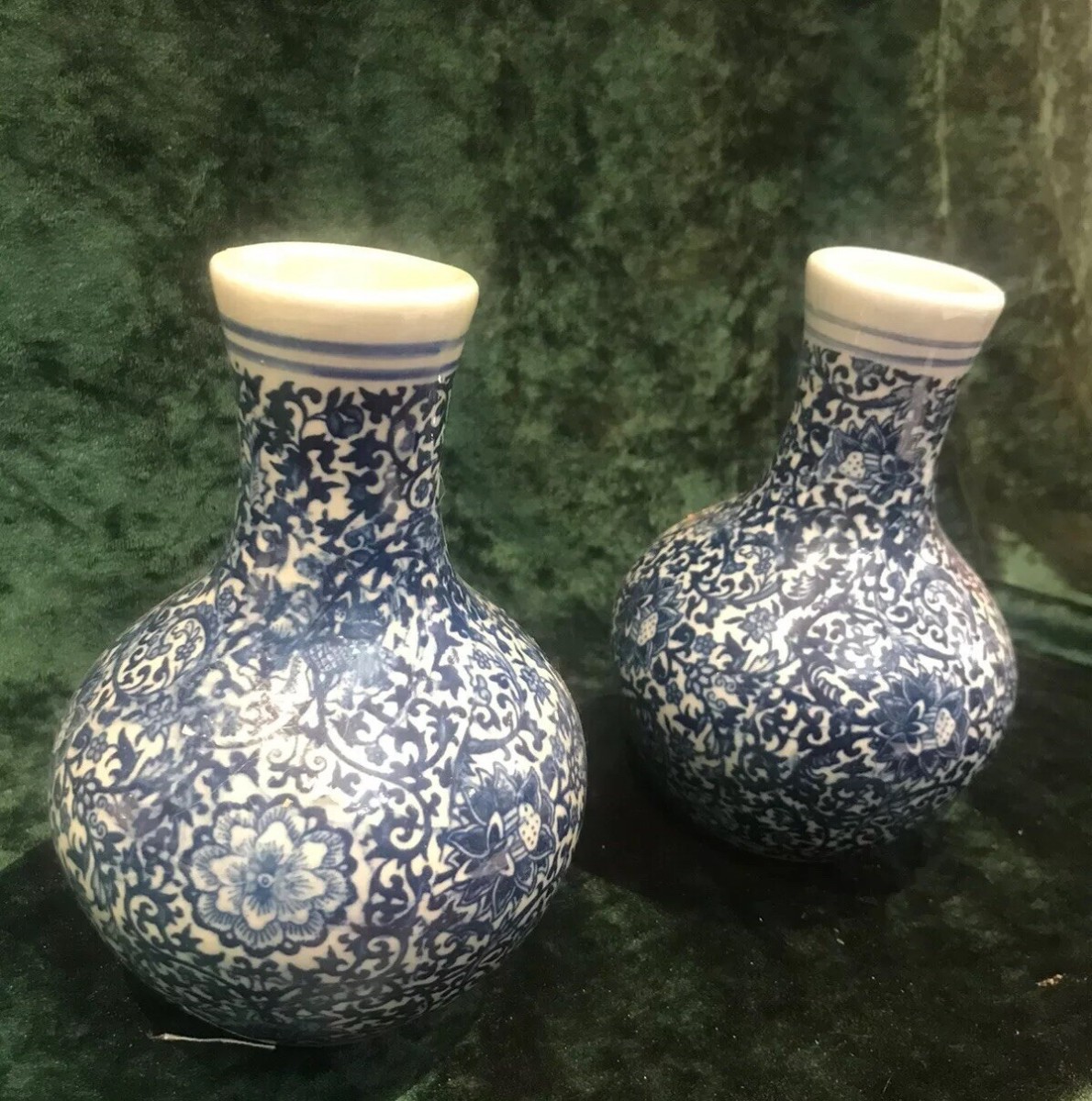 Pair Of Enchanting Kelp And Vine Foliage Blue Ming Style Conecal Vases