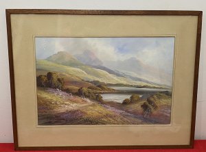 Stunning Pair Of Glazed Gouache Impressionist Paintings By Artist H T Watson. Medium - Gouache On Vellum Awe Inspiring Pair Of Impressionistic Landscape Paintings By Talented Welsh Artist Henry Watson. First Painting (Left) Titled : Lyn Gwynant Lake, Snowdonia, Wales. Depicts The Rolling Snowdonia Hills Covered In Spring Floral (Pink, Purple, Blue, Yellow) Colour Display With Delicately Painted Foliage. Two Figures Walk Down A Path Towards The Lake. Stunning Perspective Of The Mountains In The Distance And There Reflection In Dark Grey Reflecting On The Lakes Surface. Signed ByArtist (Right Bottom Corner). Second Painting (Right Side) Titled : Killarney Lake, Killarney National Park, County Kerry, Ireland. Killarney National Park Consists Of Three Lakes This Painting Is Believed To be The Largest Of The Three Lakes Called Lough Leane. The Lake Holds Tbe Largest Body Of Fresh Water For The Region And Is Dotted With Small Forested Islands. The Painting Shows In Detail A Stunning Mountainous Background In Rich Greens And Earth Tones WithThe Small Islands Covered In Dense Foliage Surrounded By Large Rock Boulders. Beautiful Pink/ Purple Flowers Painted Towards The Waters Edge. Amazing Perspective With Beautifully Painted Spring Hues And Blue Sky. Both Paintings Set In Glazed Wooden Frame With Cream Card Boarder. Dimensions In Inches Frame Height 15.5” X Width 20.5” Painting Height 9 3/4 X Width 14 3/4”