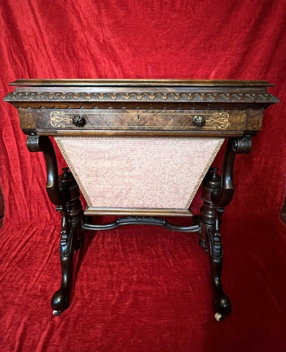 Primary image for Victorian C1860 Museum Quality Burl Walnut And Marquetry Inlaid Sewing Table