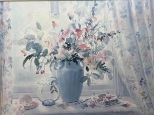 British Artist Celia Russell Vintage Watercolour Print ' The Flower Press' Circa - 1970's Composition - Ink On Vellum Listing Description Pastel Hue Artwork Of Floral Window Display Titled 'The Flower Press' by Artist Celia Russell. Signed And Set In Glazed Gilt frame. Dimensions In Inches Height X Width For Further information Please Call The Museum Curator On 07707 488566. Thank-you