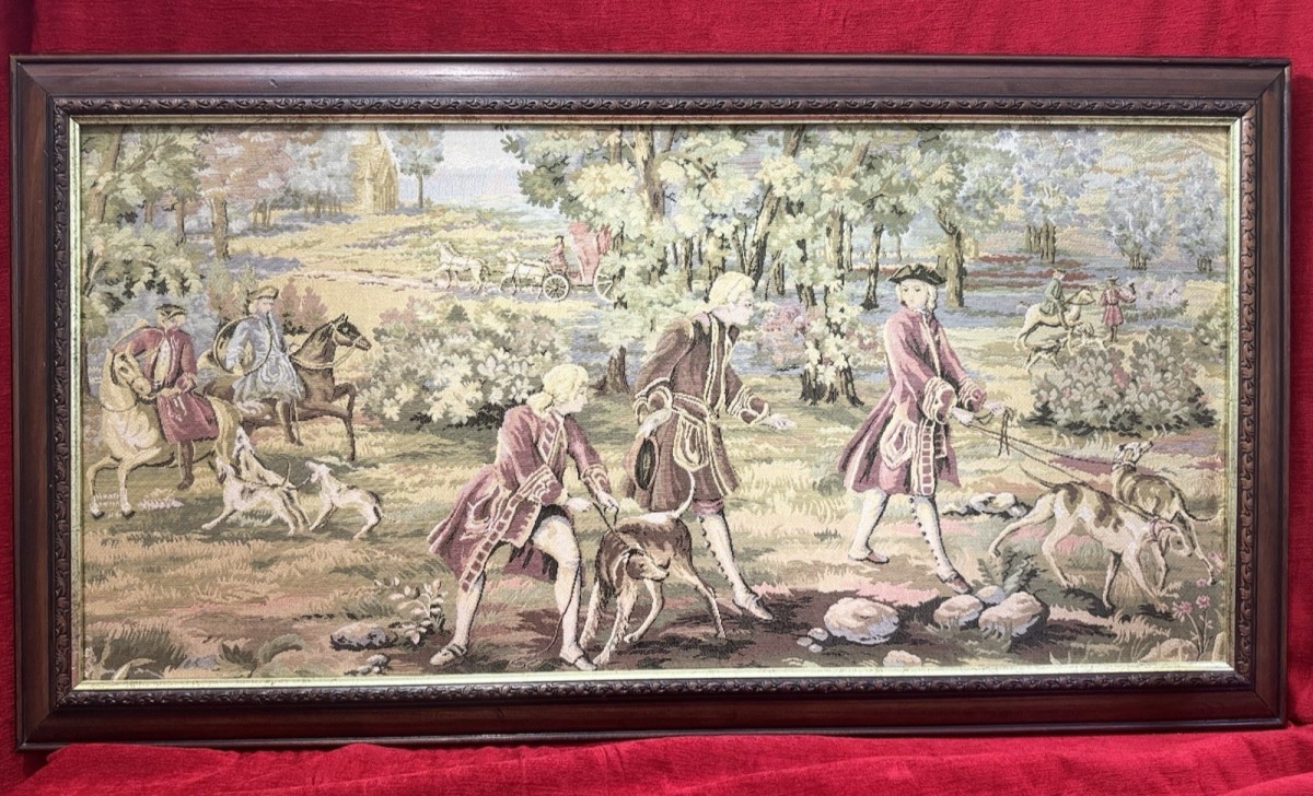 Primary image for Louis Xv Style 18th Century Aristocratic Pursuit Of The Hunt Tapestry. Framed