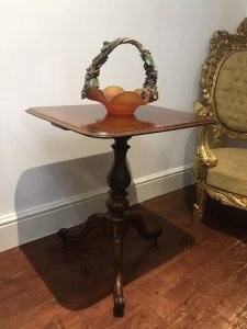 Quality 19th Century Elegant Mahogany Wine Table With Centre Turned Pedestal Stunning Rectangular Mahogany Top With A Canted Edge. In A Rich Grained Mahogany With Lovely Patina Tripod Of Carved Fluted Cabriole Legs With Carved Acanthus Leaves And Scroll Feet Historic Original Condition Some Minor Marks Conductive To Age And Usage Dimensions In Inches Height 27.5” Top 23.5”X 20.5” Top Thickness 3/4”