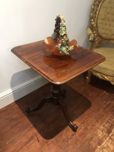 Quality 19th Century Elegant Mahogany Wine Table With Centre Turned Pedestal Stunning Rectangular Mahogany Top With A Canted Edge. In A Rich Grained Mahogany With Lovely Patina Tripod Of Carved Fluted Cabriole Legs With Carved Acanthus Leaves And Scroll Feet Historic Original Condition Some Minor Marks Conductive To Age And Usage Dimensions In Inches Height 27.5” Top 23.5”X 20.5” Top Thickness 3/4”
