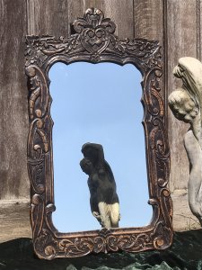 Beautiful Ornate Floral Carved 19th Century Jacobean Pier Glass Mirror. Solid Oak Mirror Frame Carved In Roses and Oak Leaves With Shaped Cartouche Top With Original Mirror Glass. Metal Wall Brackets For Hanging On Reverse Dimensions In Inches Height 46” Width 25.5” Thickness 1.5” Weight Approx 15Kg