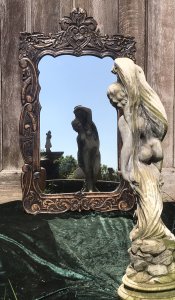 Beautiful Ornate Floral Carved 19th Century Jacobean Pier Glass Mirror. Solid Oak Mirror Frame Carved In Roses and Oak Leaves With Shaped Cartouche Top With Original Mirror Glass. Metal Wall Brackets For Hanging On Reverse Dimensions In Inches Height 46” Width 25.5” Thickness 1.5” Weight Approx 15Kg