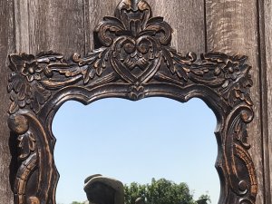 Beautiful Ornate Floral Carved 19th Century Jacobean Pier Glass Mirror. Solid Oak Mirror Frame Carved In Roses and Oak Leaves With Shaped Cartouche Top With Original Mirror Glass. Metal Wall Brackets For Hanging On Reverse Dimensions In Inches Height 46” Width 25.5” Thickness 1.5” Weight Approx 15Kg