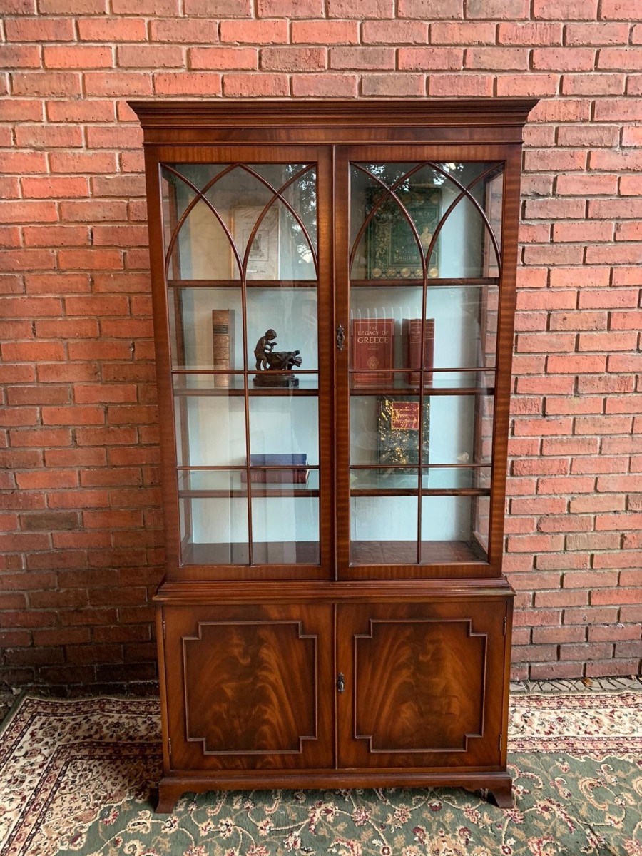 Primary image for Fine Augustus Pugin Style Red Walnut Library Gothic Panel Bookcase