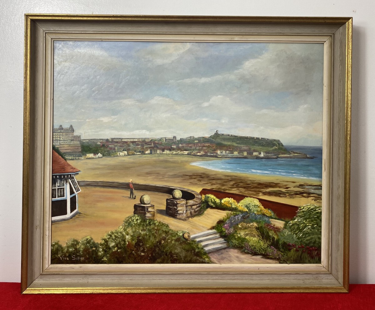 Primary image for Cornish Costal Scape Of Sault Bay Oil On Canvas By Artist Vera Soper