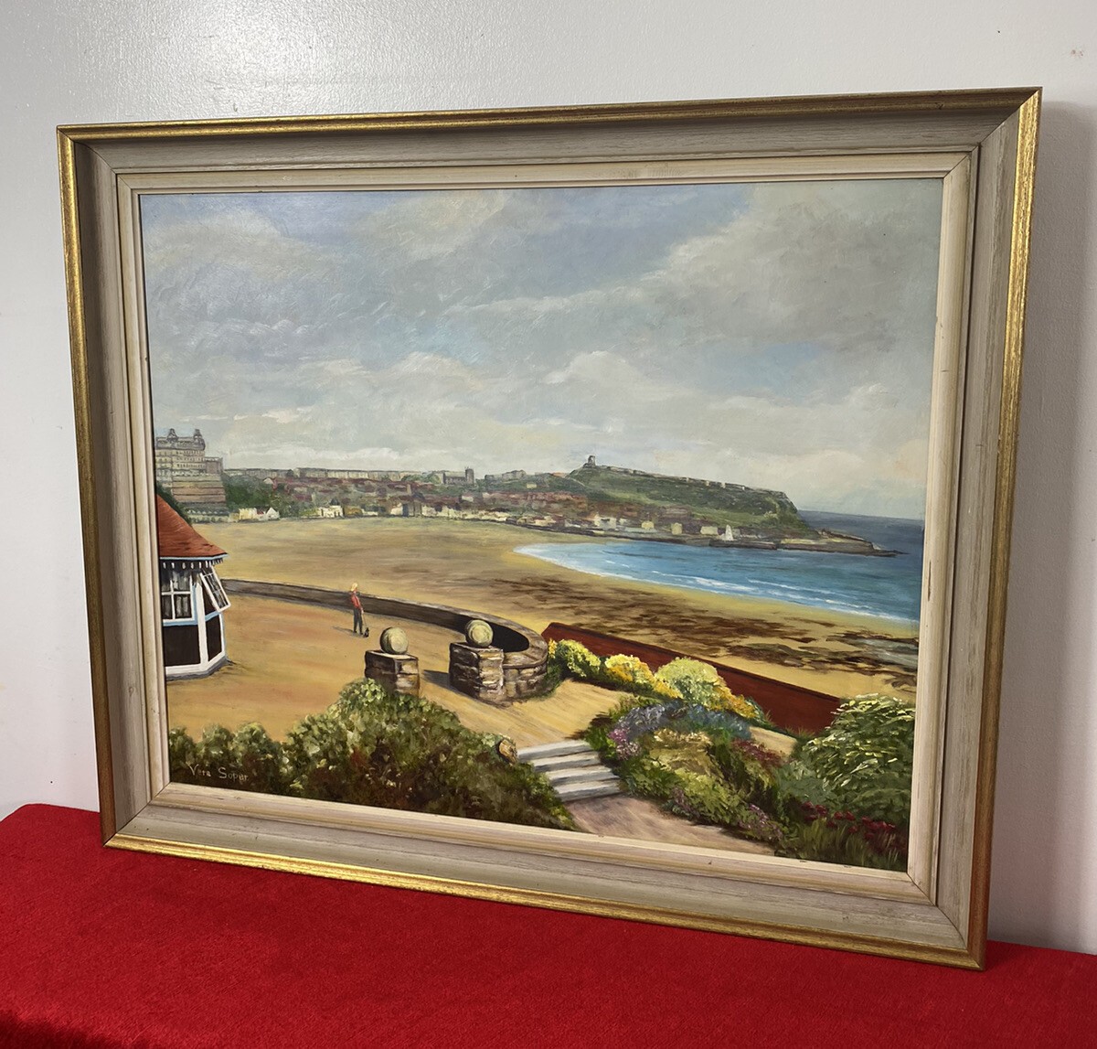 Cornish Costal Scape Of Sault Bay Oil On Canvas By Artist Vera Soper