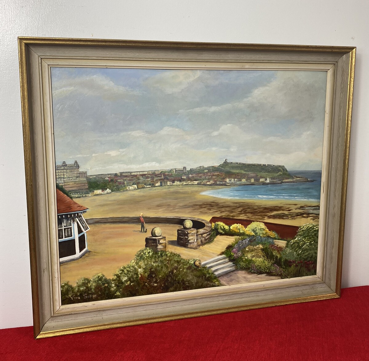 Cornish Costal Scape Of Sault Bay Oil On Canvas By Artist Vera Soper