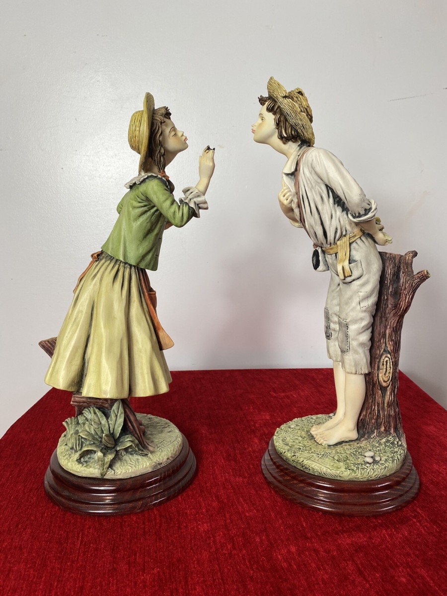Pair Of Charming Porcelain Capodimonte Kissing Statuettes