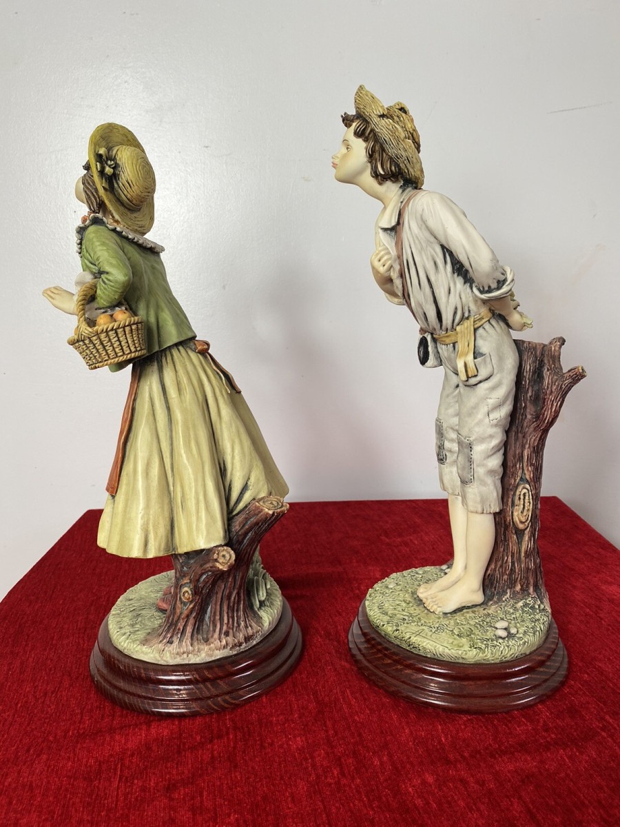 Pair Of Charming Porcelain Capodimonte Kissing Statuettes