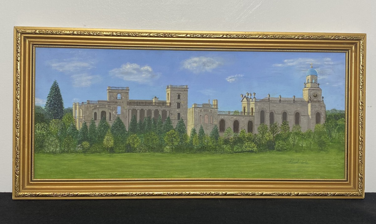 Historic Witley Court British Heritage Oil Painting Signed By Artist Pearl Bowl
