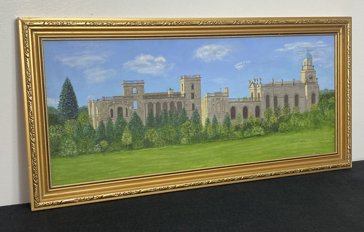 Historic Witley Court British Heritage Oil Painting Signed By Artist Pearl Bowl