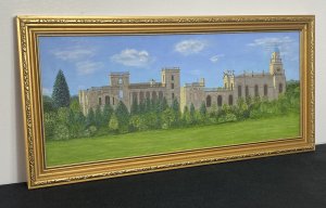 Historic Witley Court British Heritage Oil Painting Signed By Artist Pearl Bowl. Composition - Oil On Canvas Circa - 1920/30’s Beautifully Detailed Oil Painting Of Historic Stately Home Witley Court And Gardens Which Has Sadly Stood In Ruin Since 1937 After A Catastrophic Fire. Signed By Artist Pearl Bowl. Formally The Home Of The Foley Family Through Eight Generations, Whom Reworked The Historic Estate From A Humble Georgian Manor House To The Palatial Stately Home It Became In 1920’s. Under Its Final Owner Herbert Smith In 1972 The Palatial Home Was Now Derelict And Was Issued With A Compulsory Guardianship By British Heritage. High Quality Painting By Accomplished Artist. A Beautiful British Historic Monument In Gilt Frame. Dimensions In Inches Frame Height 9.5” Width 19 3/4” Painting Height 7 1/4” Width 17.5”