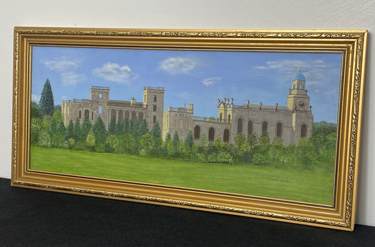 Historic Witley Court British Heritage Oil Painting Signed By Artist Pearl Bowl