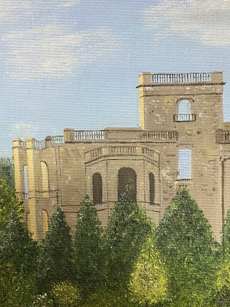Historic Witley Court British Heritage Oil Painting Signed By Artist Pearl Bowl