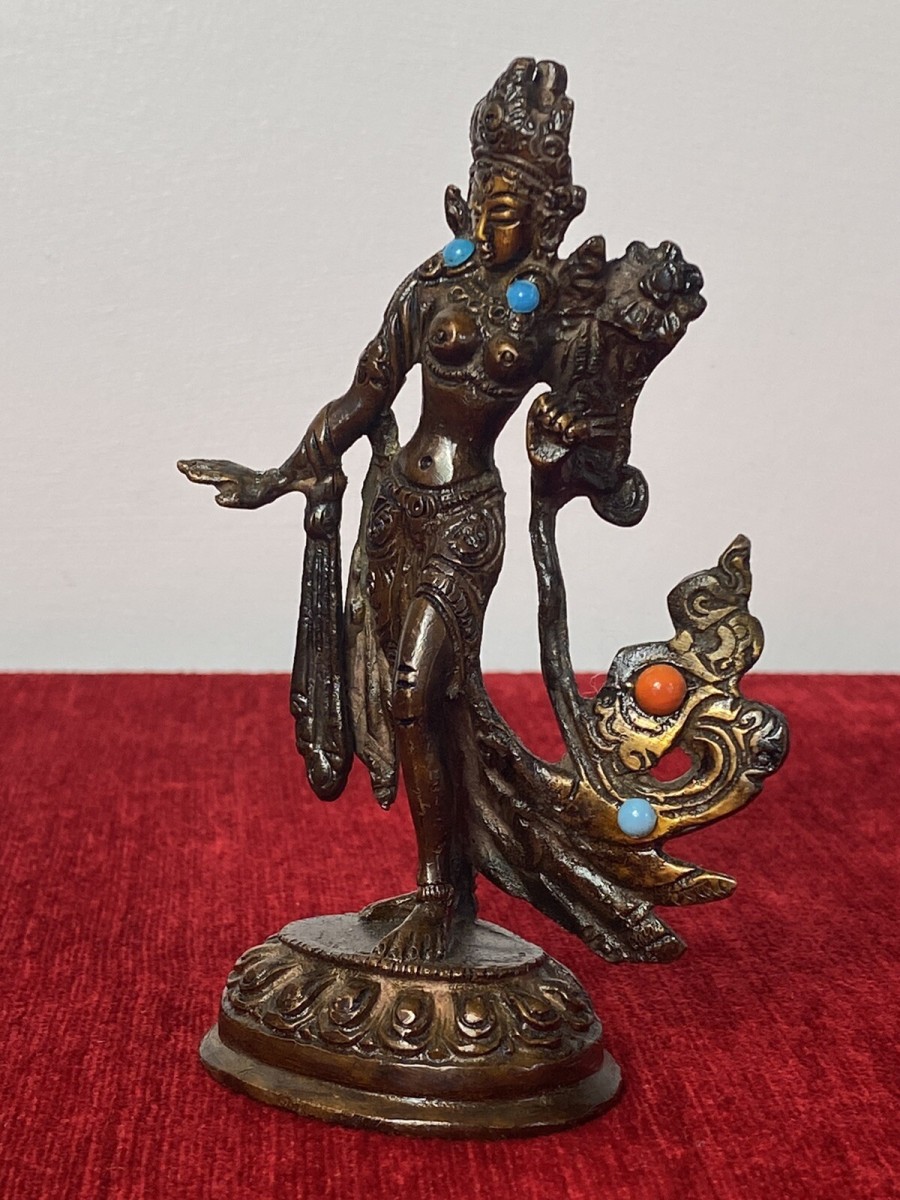 Miniature Cold Painted Bronze Statue Of Belly Dancer With Semi Precious Stones