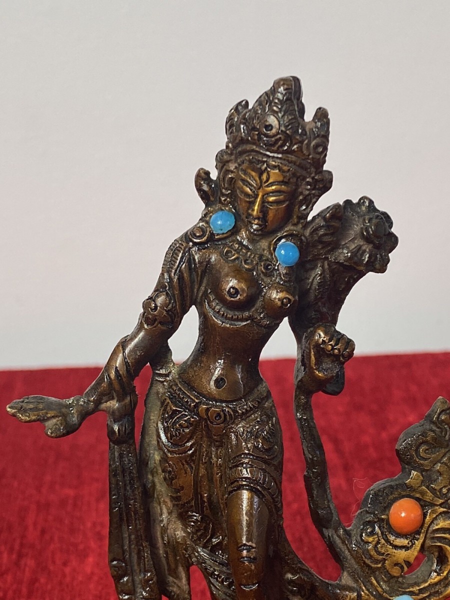 Miniature Cold Painted Bronze Statue Of Belly Dancer With Semi Precious Stones
