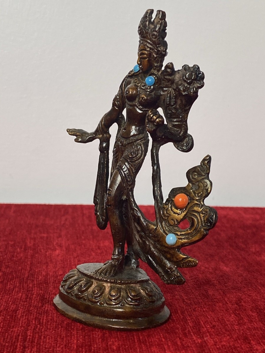 Miniature Cold Painted Bronze Statue Of Belly Dancer With Semi Precious Stones