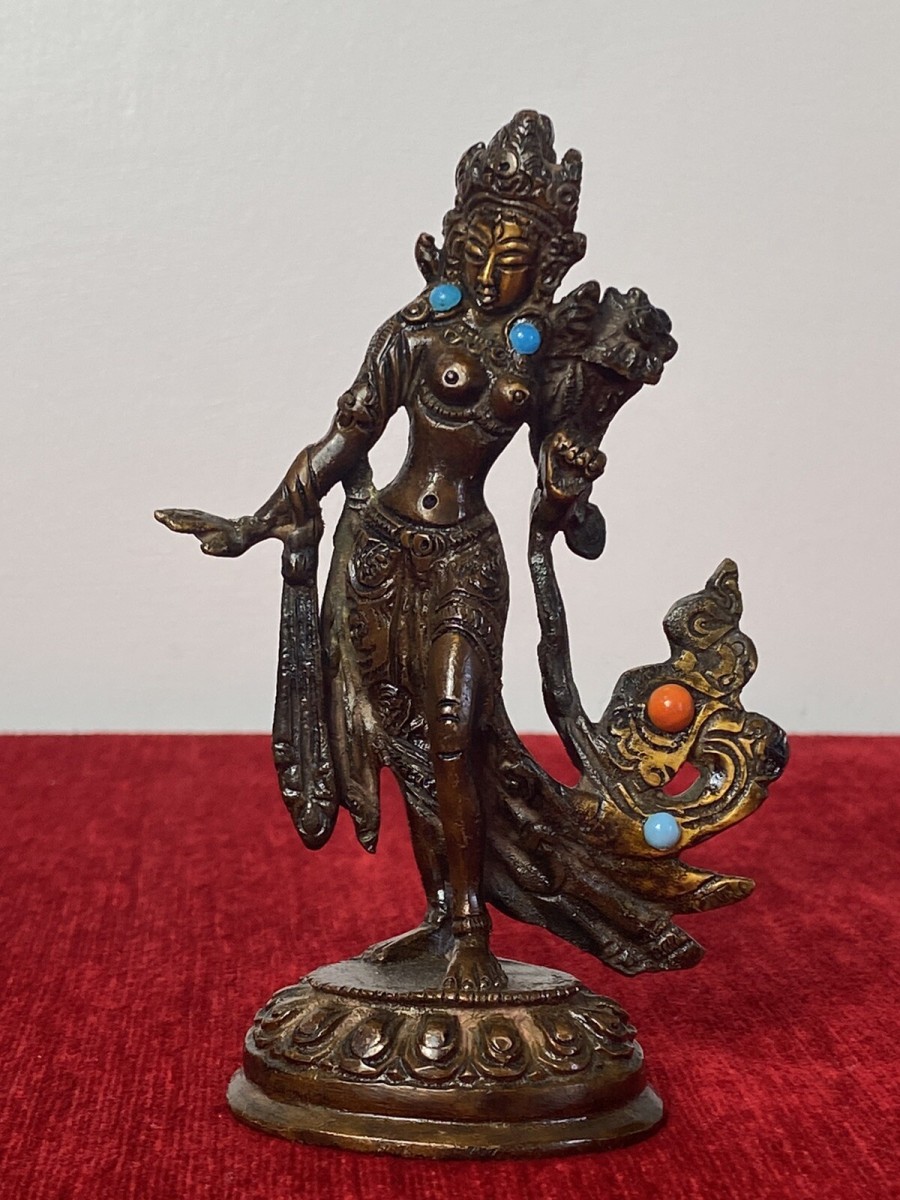 Miniature Cold Painted Bronze Statue Of Belly Dancer With Semi Precious Stones