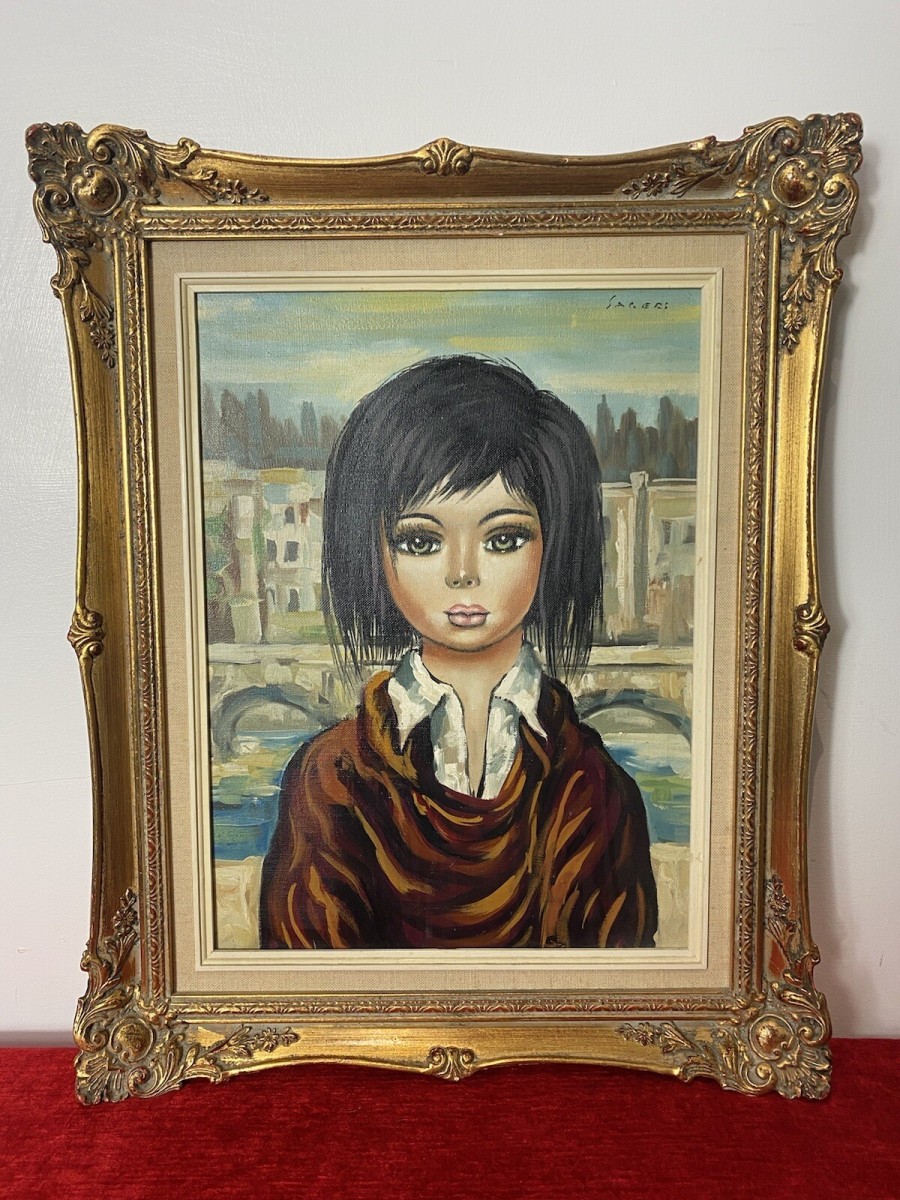 Primary image for Italian Modern Caricature Style Oil Portrait Of Young Girl Signed Sageri
