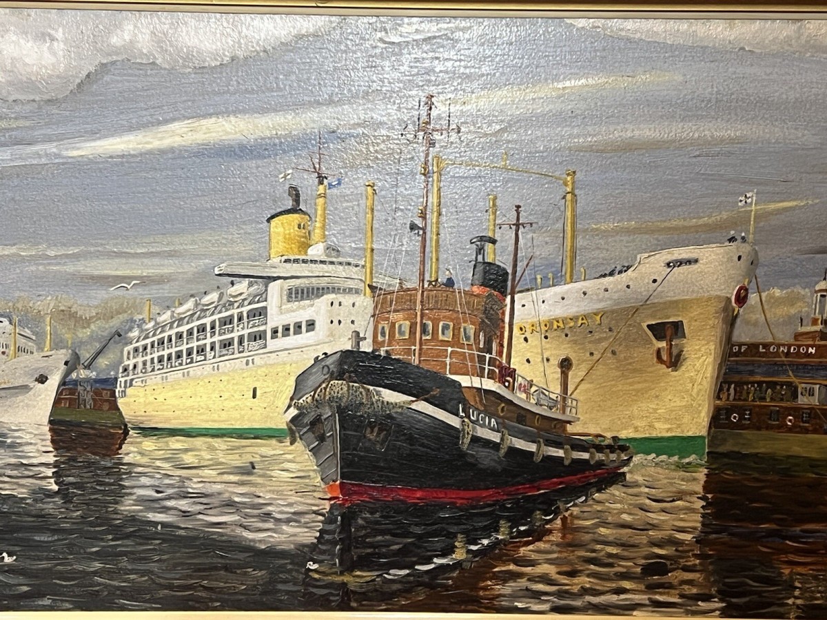 Fine 20th Century Maritime Port Of London Oil Painting By E W Shingler