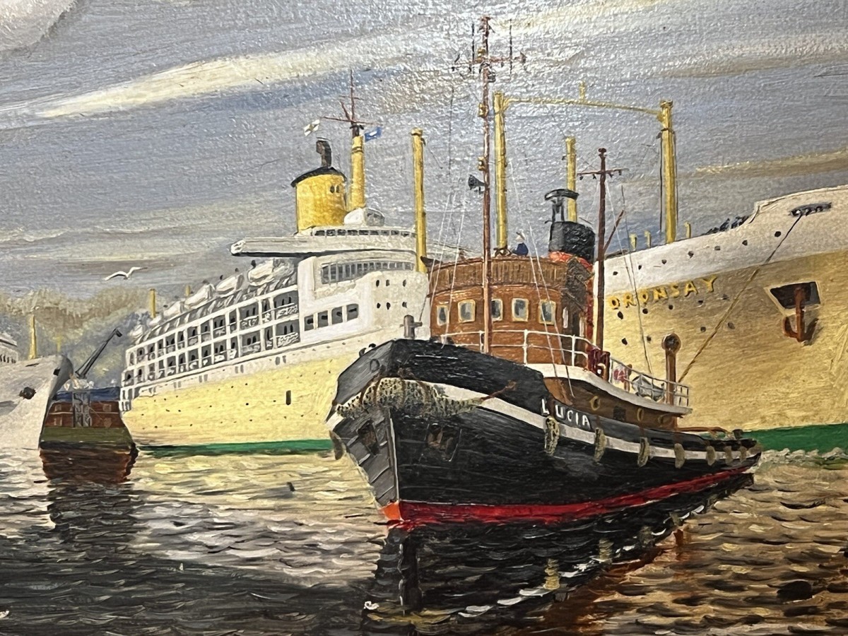 Fine 20th Century Maritime Port Of London Oil Painting By E W Shingler