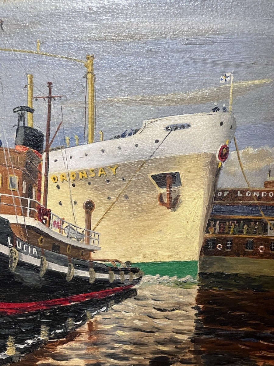 Fine 20th Century Maritime Port Of London Oil Painting By E W Shingler