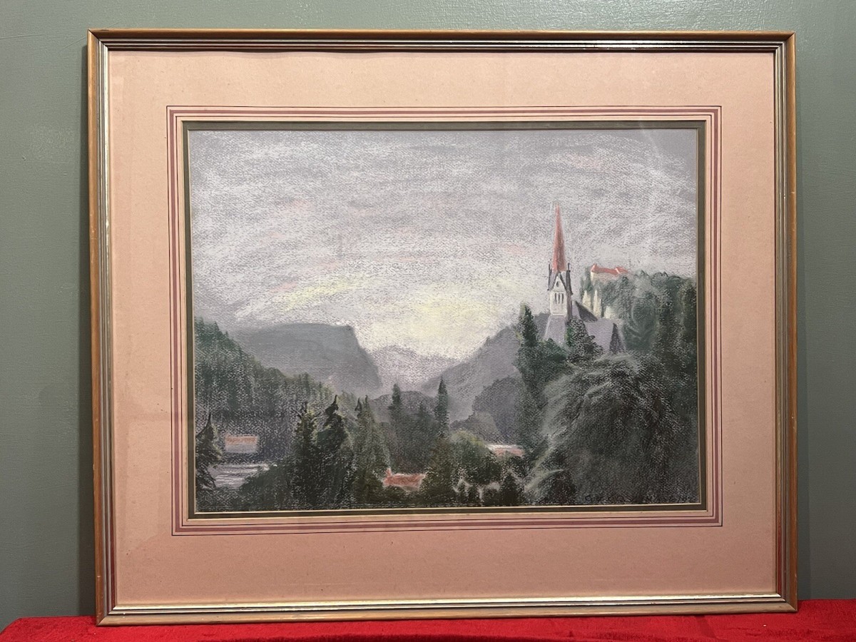 Dutch School Pastel Landscape Painting