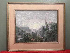 Original Dutch School Pastel Landscape Painting Dated -1987 Composition - Pastel On Vellum Listing Description Original Artwork Of Dutch Landscape Scene. Dark Colour Palette Greys And Deep Green Hues. Signed by Artist and Dated 1987. Dimensions In Cms Height 54.5cm X Width 65cm For Further Information Please Call The Curator On 07707 488566 Thank-you