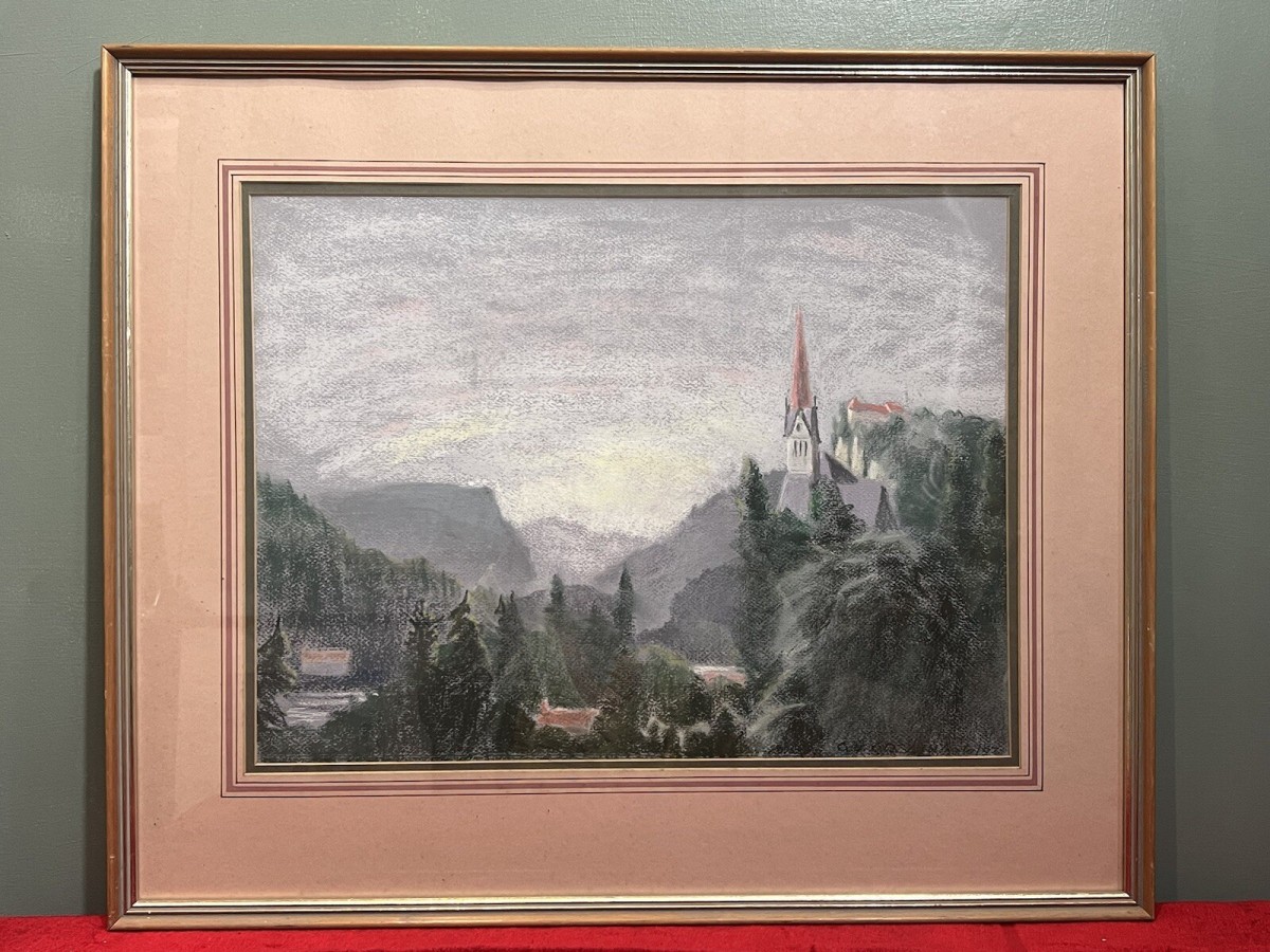 Dutch School Pastel Landscape Painting