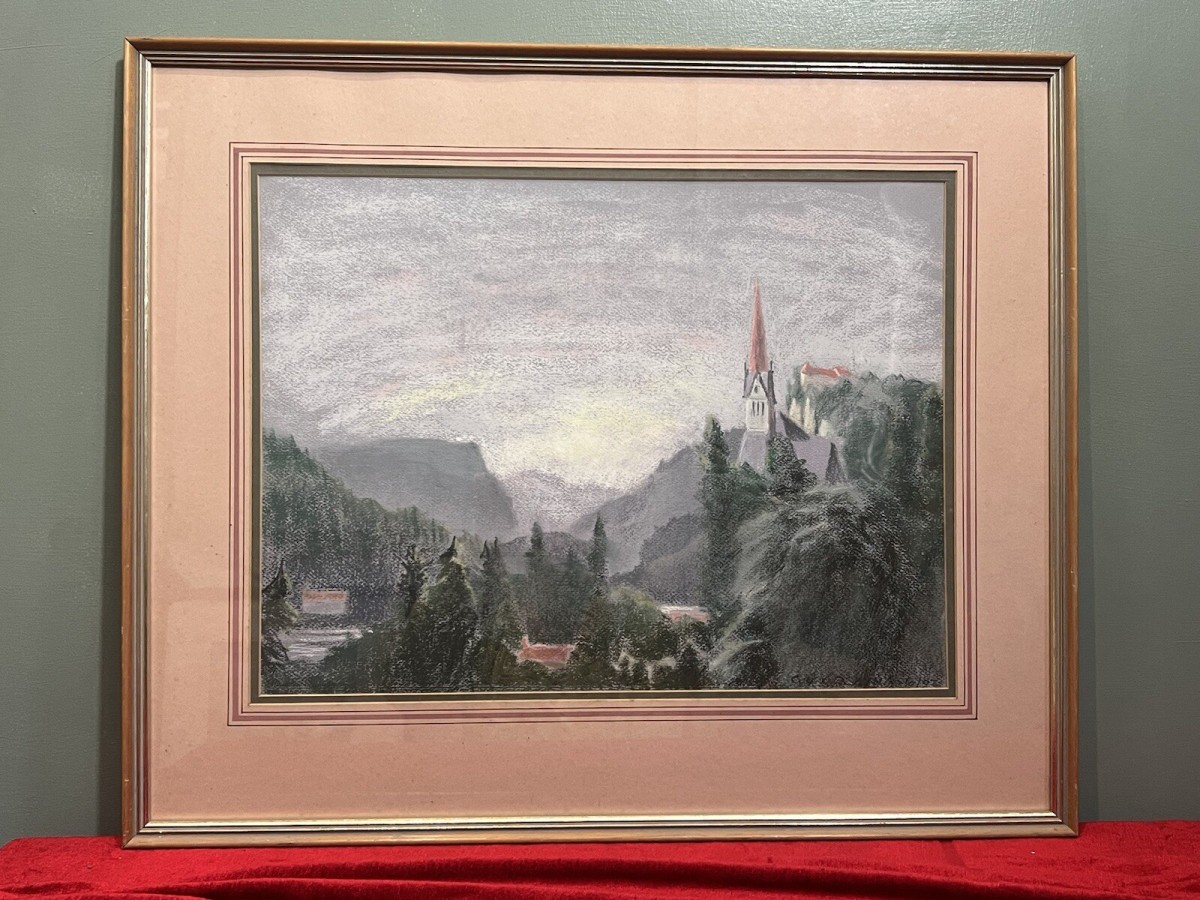 Dutch School Pastel Landscape Painting