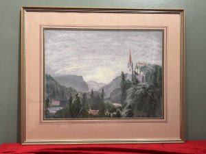 Original Dutch School Pastel Landscape Painting Dated -1987 Composition - Pastel On Vellum Listing Description Original Artwork Of Dutch Landscape Scene. Dark Colour Palette Greys And Deep Green Hues. Signed by Artist and Dated 1987. Dimensions In Cms Height 54.5cm X Width 65cm For Further Information Please Call The Curator On 07707 488566 Thank-you