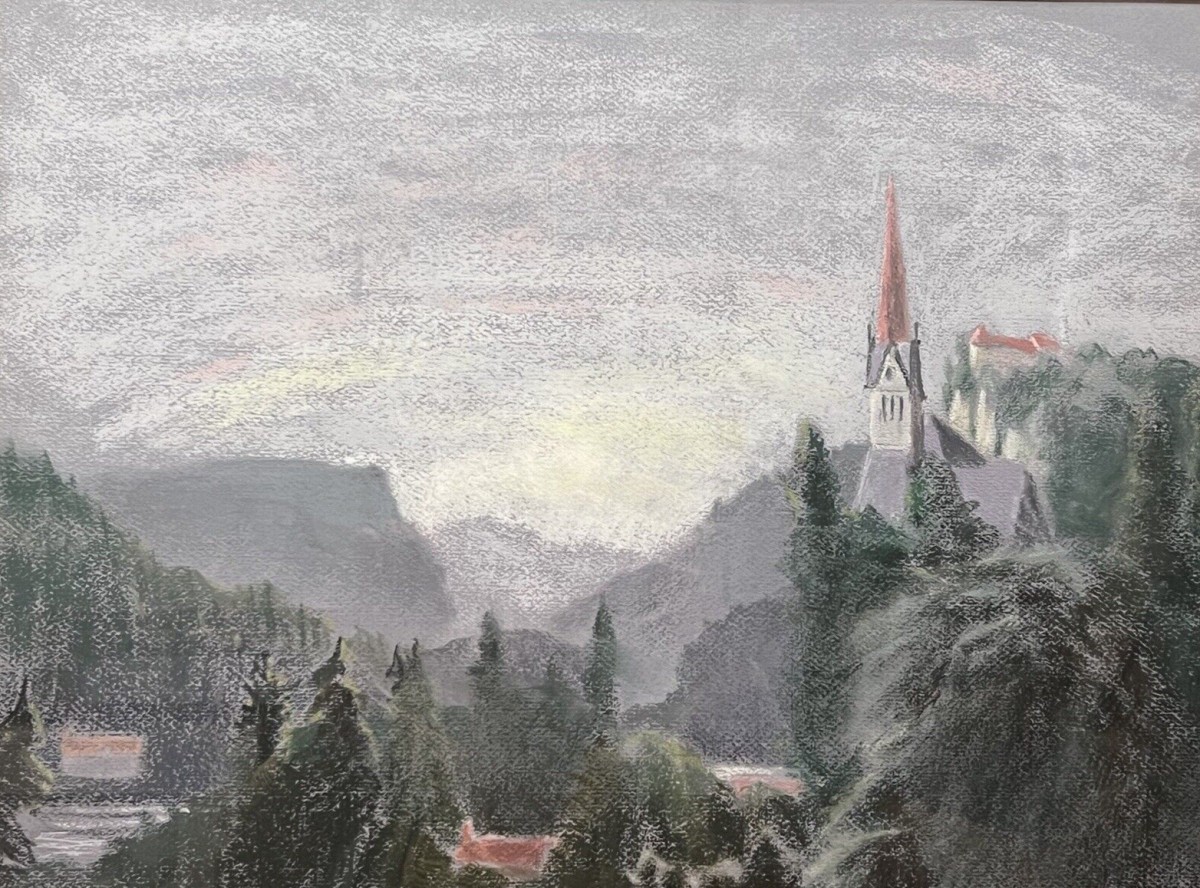Dutch School Pastel Landscape Painting