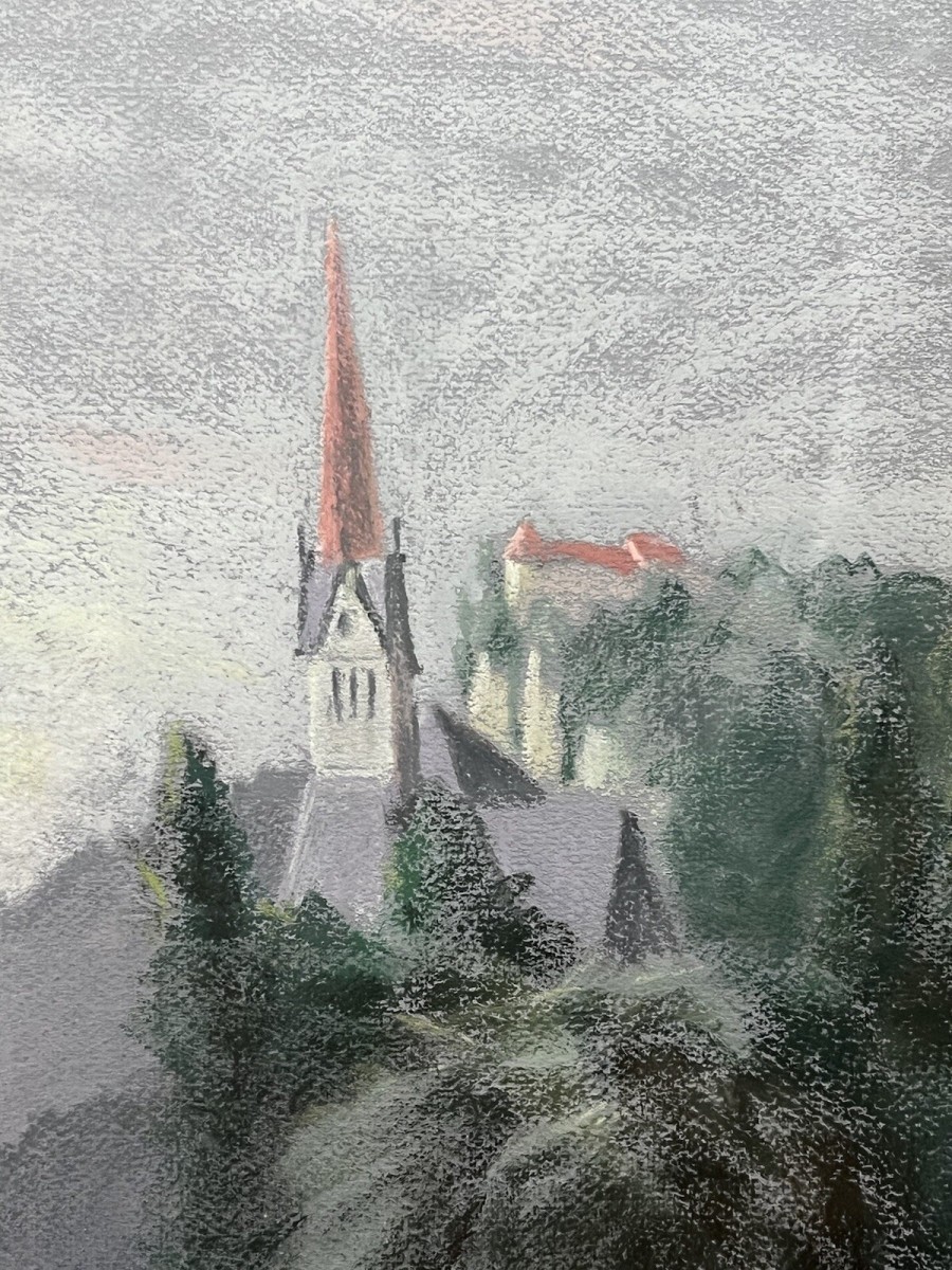 Dutch School Pastel Landscape Painting
