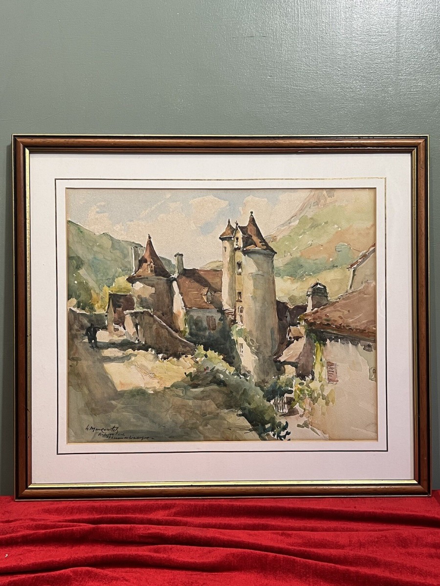 French School Impressionist Chateau Watercolour Painting