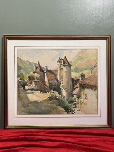 French School Chateau Watercolour Painting Circa - 1970's Composition - Watercolour On Vellum Listing Description Chateau Painting In Watercolour Using Vivid Colour Palette By Accomplished Hand. Signed By Artist. Dimensions In Cms Height 55cm X Width 65cm