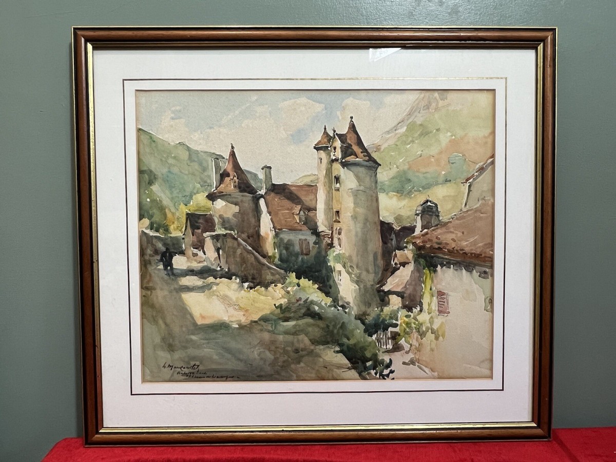French School Impressionist Chateau Watercolour Painting
