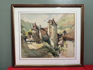 French School Chateau Watercolour Painting Circa - 1970's Composition - Watercolour On Vellum Listing Description Chateau Painting In Watercolour Using Vivid Colour Palette By Accomplished Hand. Signed By Artist. Dimensions In Cms Height 55cm X Width 65cm