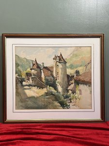 French School Chateau Watercolour Painting Circa - 1970's Composition - Watercolour On Vellum Listing Description Chateau Painting In Watercolour Using Vivid Colour Palette By Accomplished Hand. Signed By Artist. Dimensions In Cms Height 55cm X Width 65cm